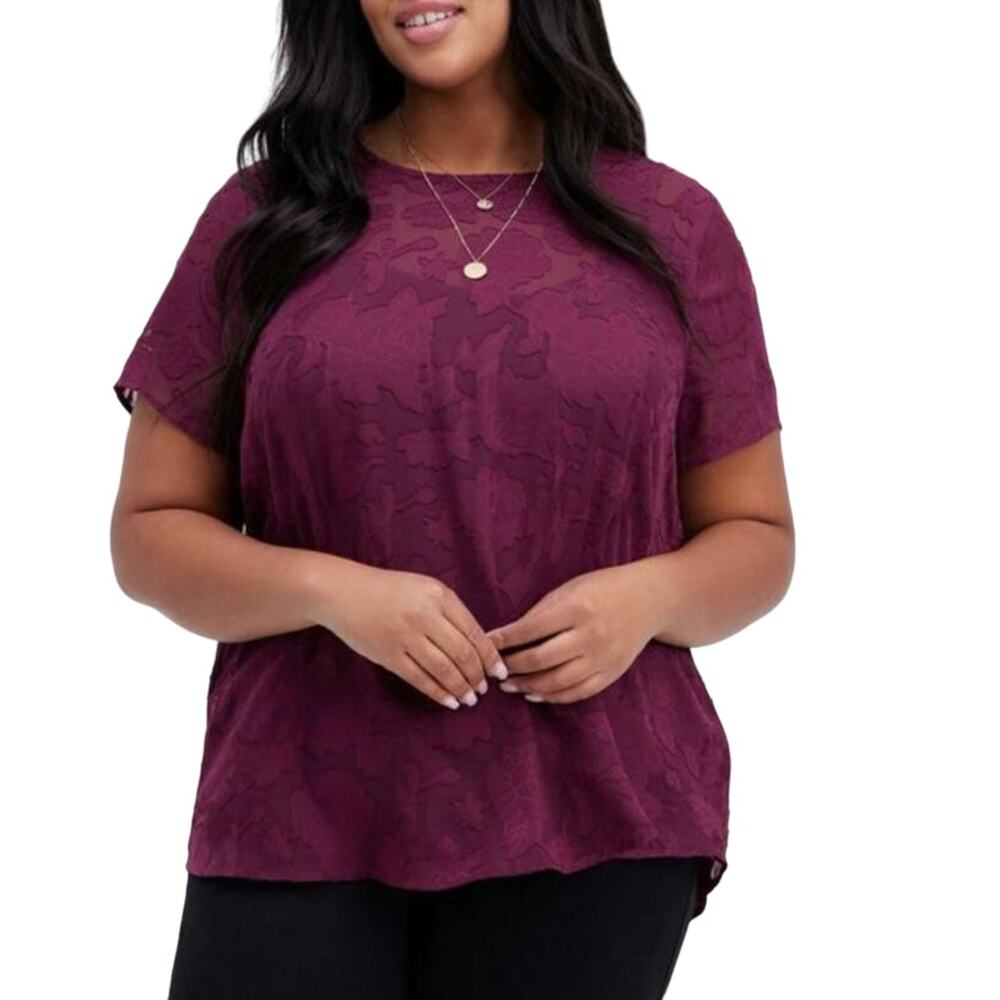 Torrid Abbey Chiffon Sheer Clip Floral Short Sleeve Top